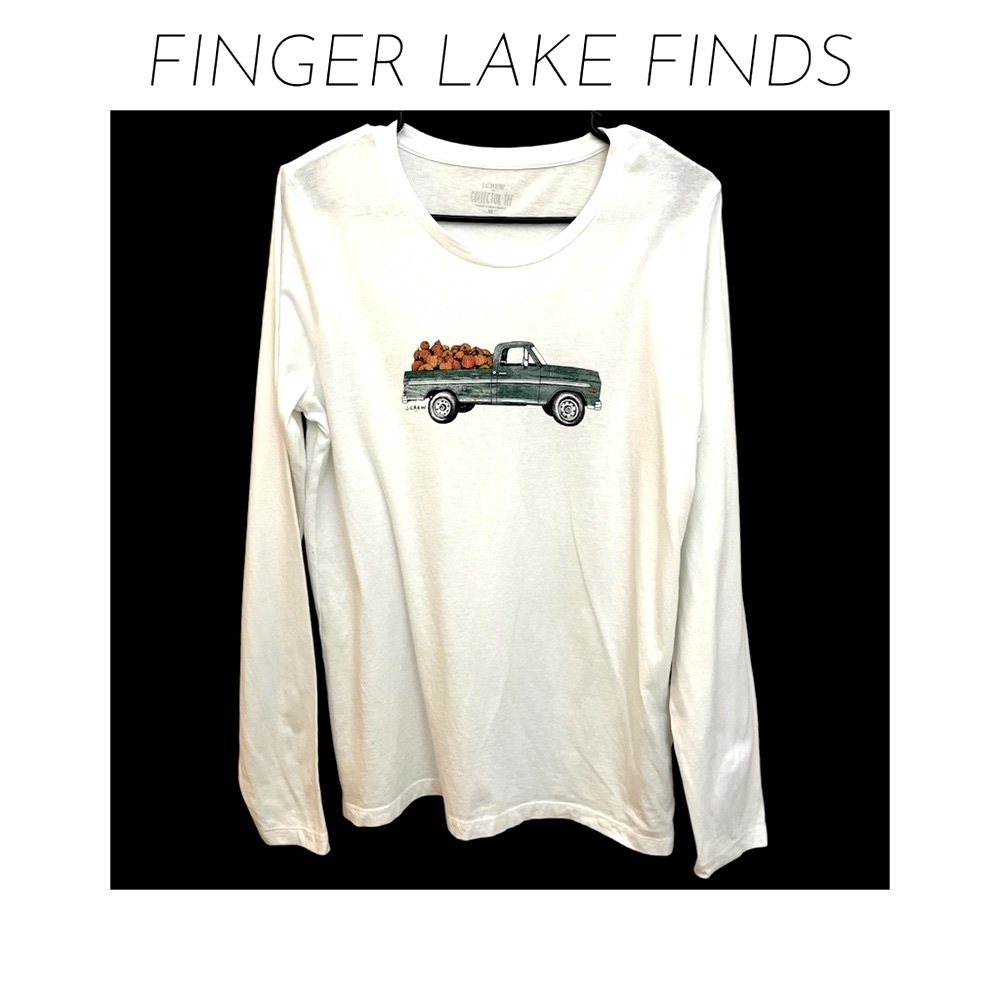 J. Crew White Long Sleeve Women's Tee with Pumpkin Truck Design, M